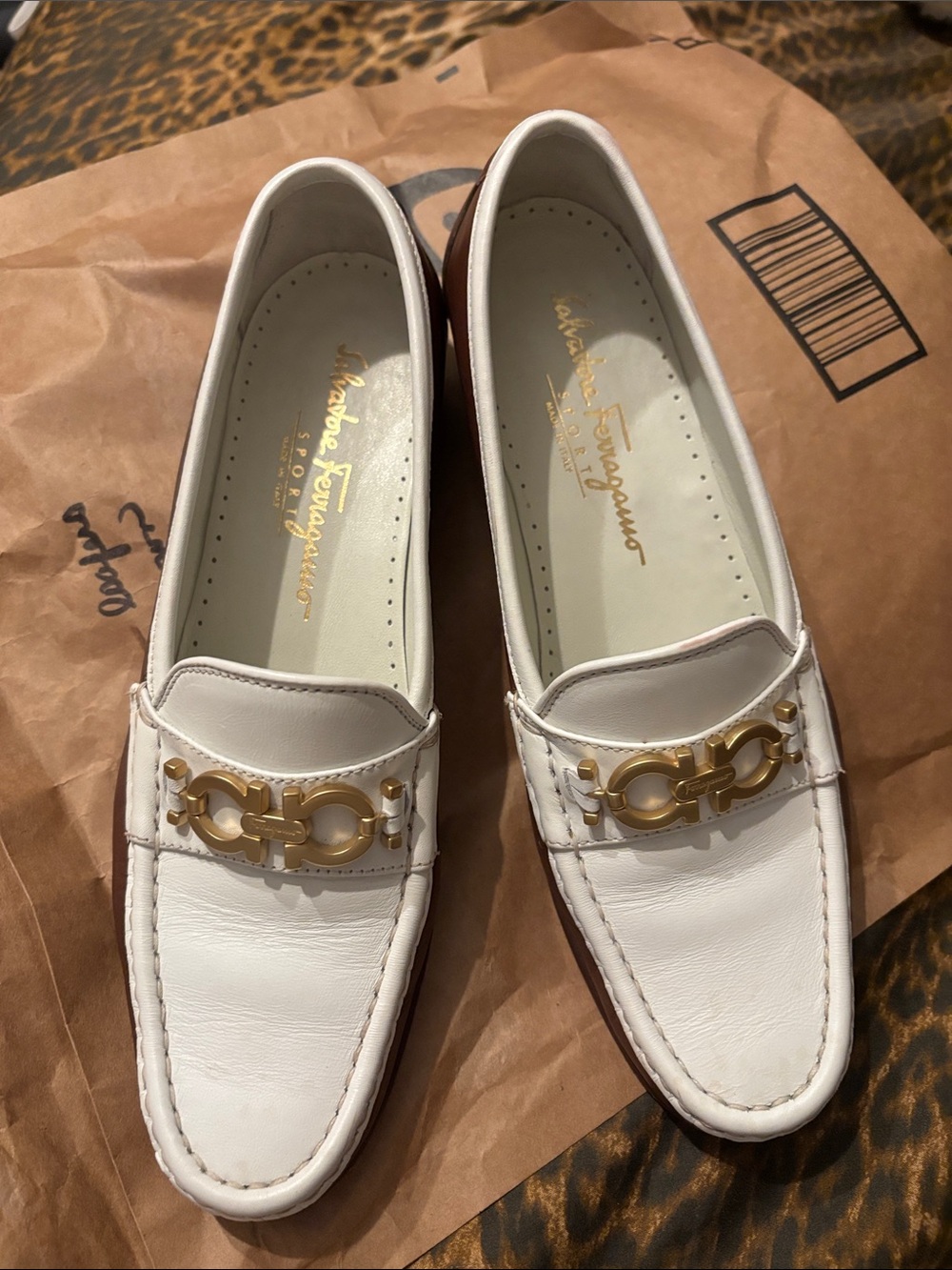 Salvatore Ferragamo White Leather Gancini-Embellished Loafers